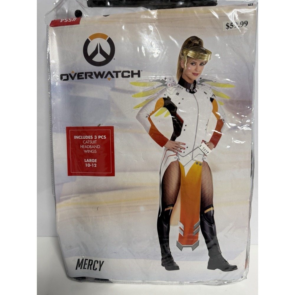 NIP Blizzard Overwatch Mercy Costume Adult Size L Suit Wings & Headpiece H-1